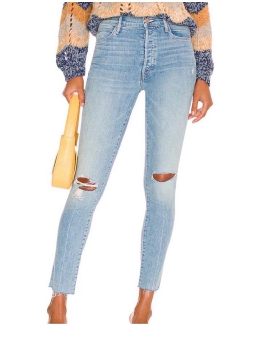 MOTHER “The Stunner Ankle Step Fray”  Blue Distressed Skinny Jeans